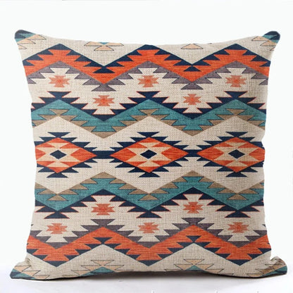 Boho Chic Delight: Mehrfarbiger Kissenbezug aus Leinen