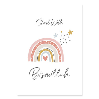 Boho Islamische Zitate Regenbogen Kinderzimmer - Leinwand Wandkunst Druck
