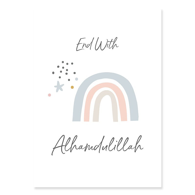 Boho Islamische Zitate Regenbogen Kinderzimmer - Leinwand Wandkunst Druck