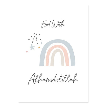 Boho Islamische Zitate Regenbogen Kinderzimmer - Leinwand Wandkunst Druck