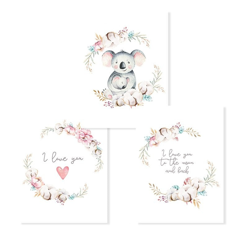 Loving Koala Mutter & Baby Girlande - Leinwand Wandkunst Druck