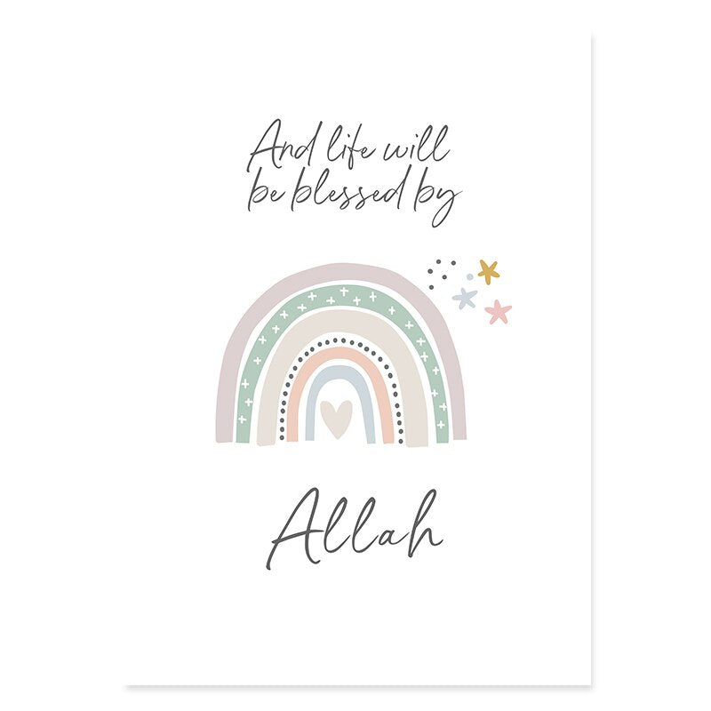 Boho Islamische Zitate Regenbogen Kinderzimmer - Leinwand Wandkunst Druck
