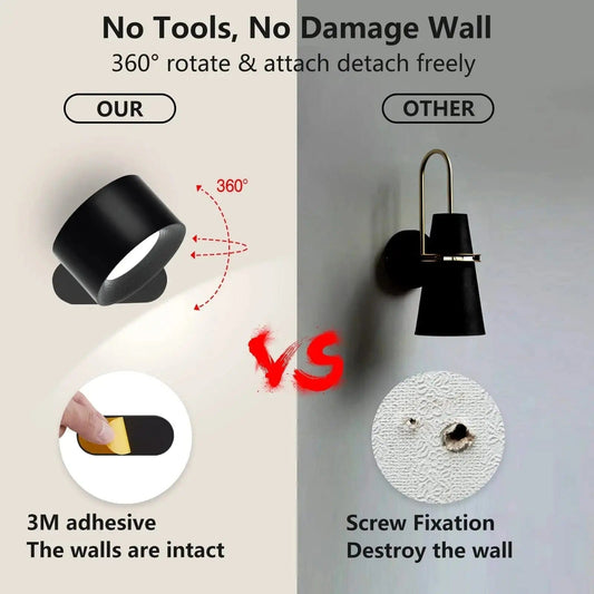 Frendorf | Batteriebetriebene Wandlampe | Wiederaufladbar, 360° verstellbar & kabellos für Schlafzimmer, Flure & Leseecken