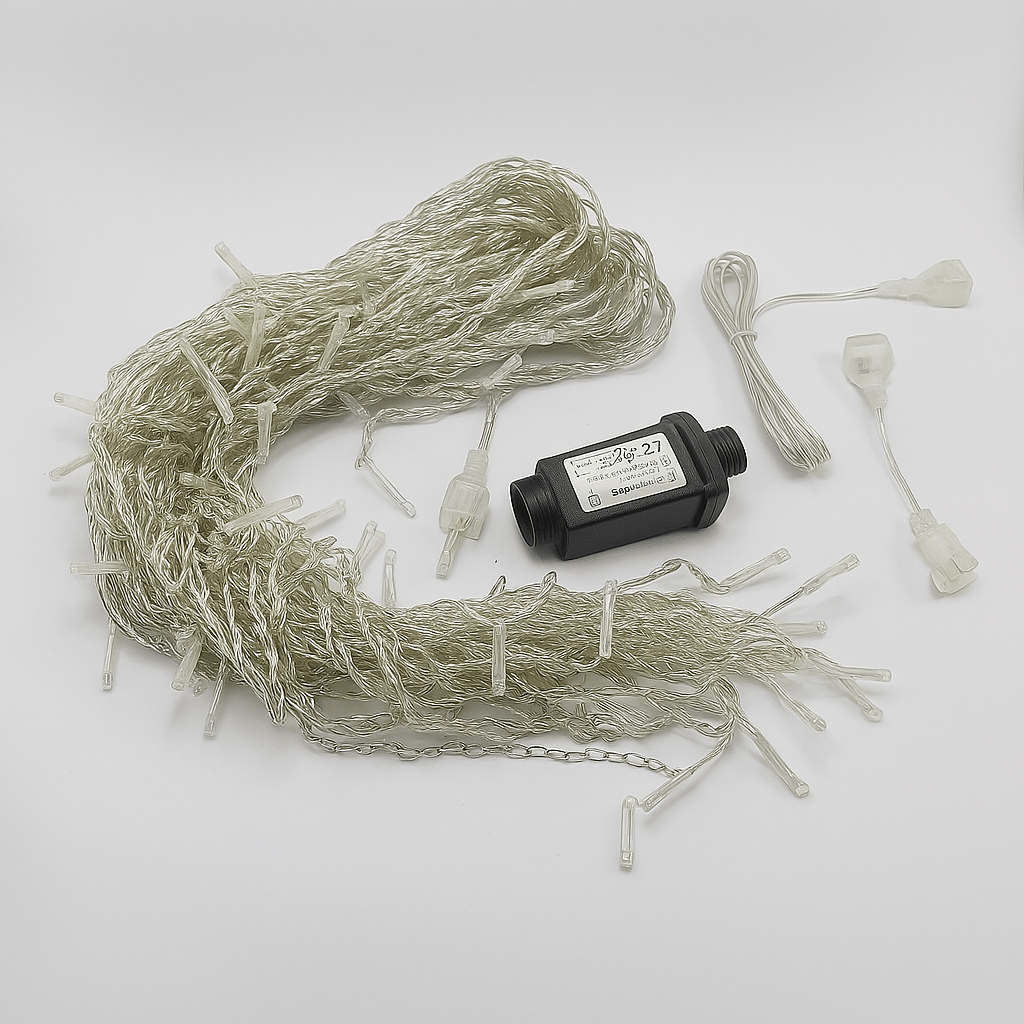 Frendorf | LED Eiszapfen Lichterkette | Warmweiß/Kaltweiß Funkel-Effekt (90% Konstant, 10% Blitz) | 24V, Bis zu 9 Sets Erweiterbar