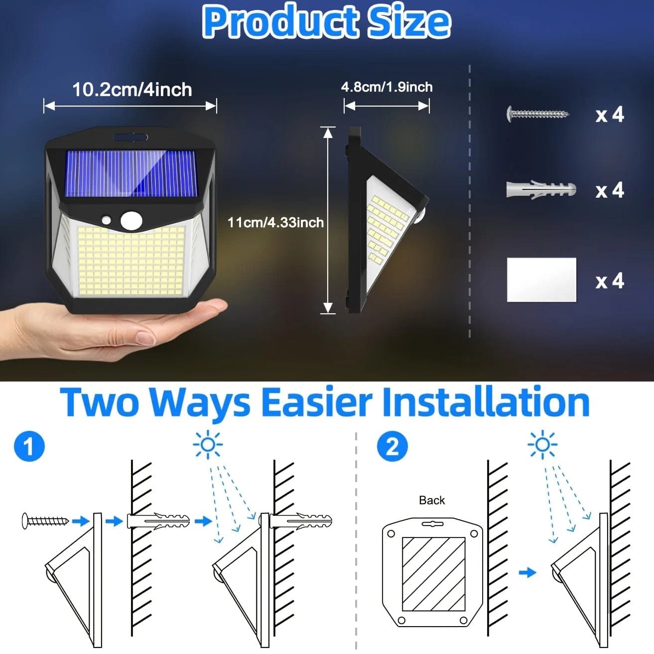 Frendorf | 2x Solar-LED-Wandleuchte mit Bewegungssensor | Wasserdicht, 270° Weitwinkel & 3 Modi für Außensicherheit in Gärten und Höfen