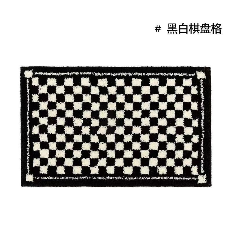 Vintage Schachbrett Karo Badteppiche - Gemütlicher Retro Blumen Teppich für Badezimmer und Wohnkultur