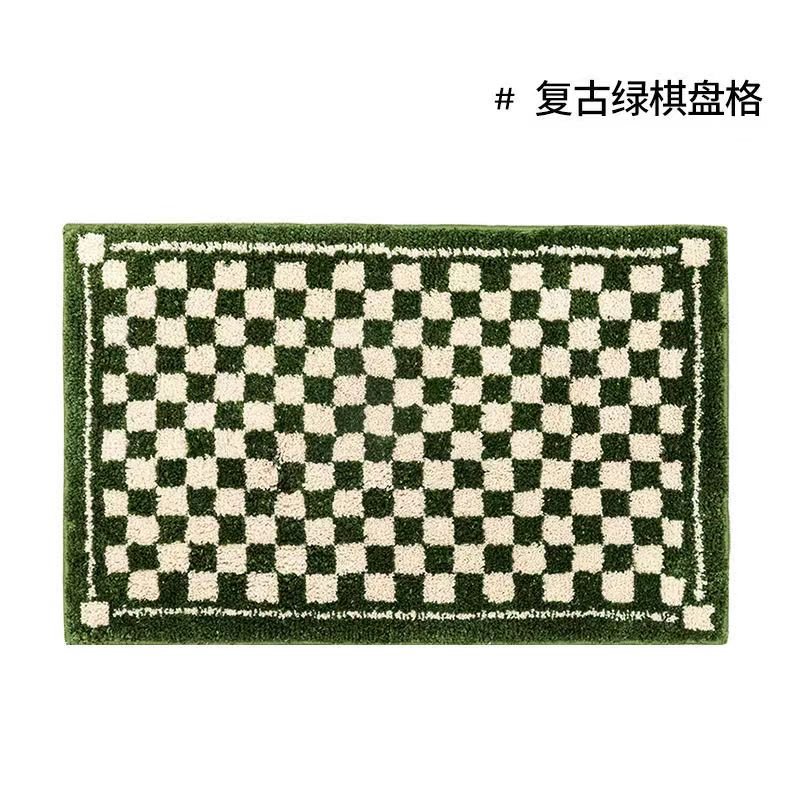 Vintage Schachbrett Karo Badteppiche - Gemütlicher Retro Blumen Teppich für Badezimmer und Wohnkultur