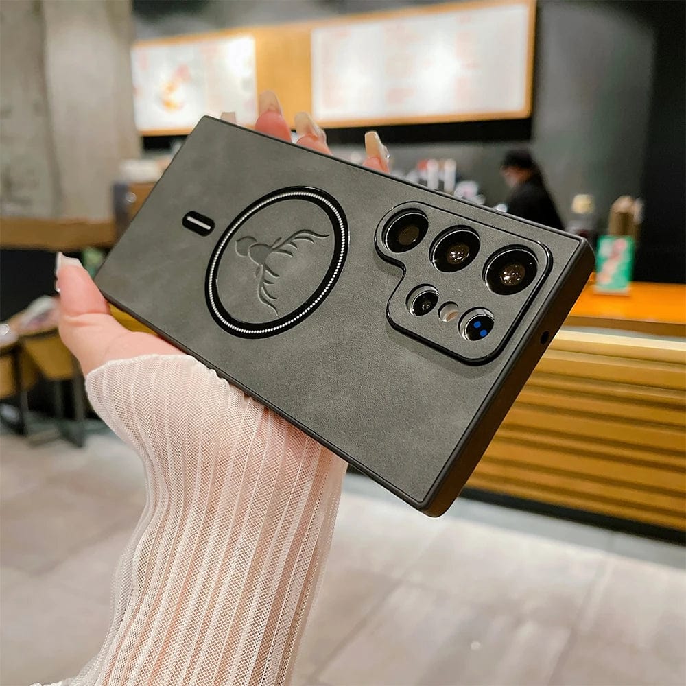 Frendorf | Lederhülle für Samsung-Telefon | Magnetische kabellose Ladehülle