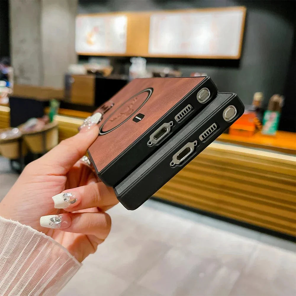 Frendorf | Lederhülle für Samsung-Telefon | Magnetische kabellose Ladehülle