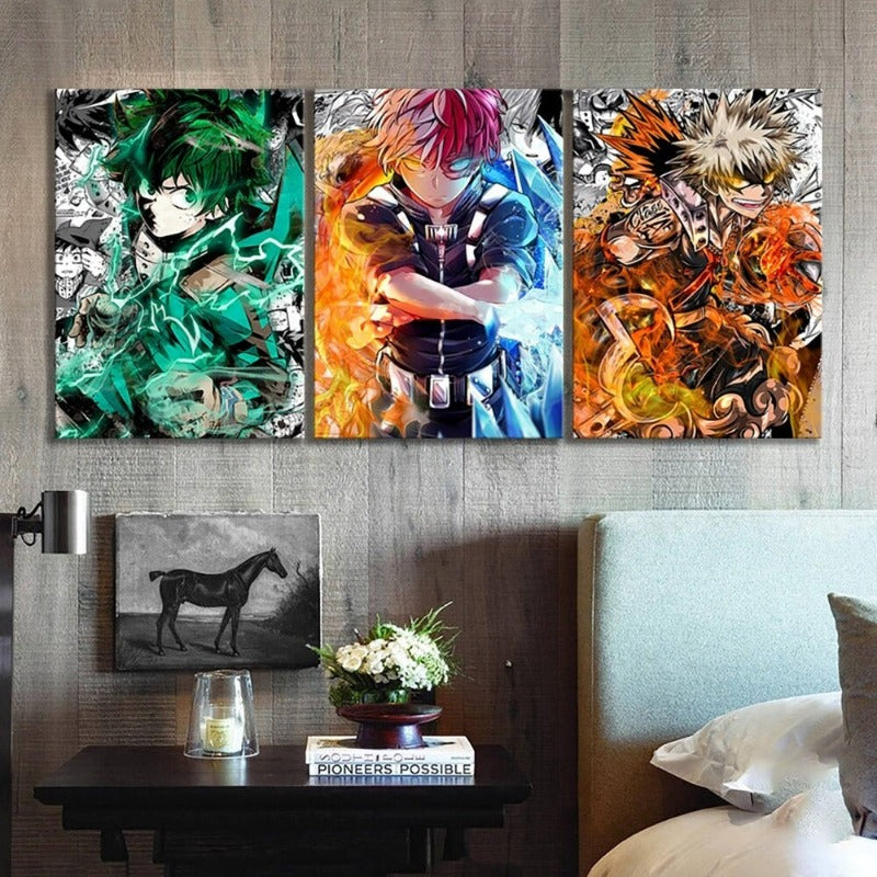 My Hero Academia Anime- 3 Teile Leinwand Wandkunst Modulare Bilder Poster