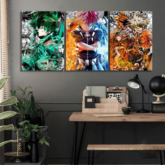 My Hero Academia Anime- 3 Teile Leinwand Wandkunst Modulare Bilder Poster