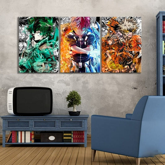 My Hero Academia Anime- 3 Teile Leinwand Wandkunst Modulare Bilder Poster