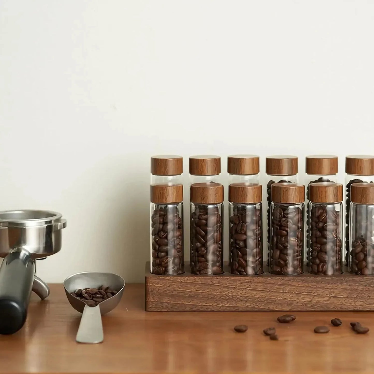 Frendorf | Walnuss Massivholz Basis Einzelportionen Kaffeebohnen Lagerung Holzhalter