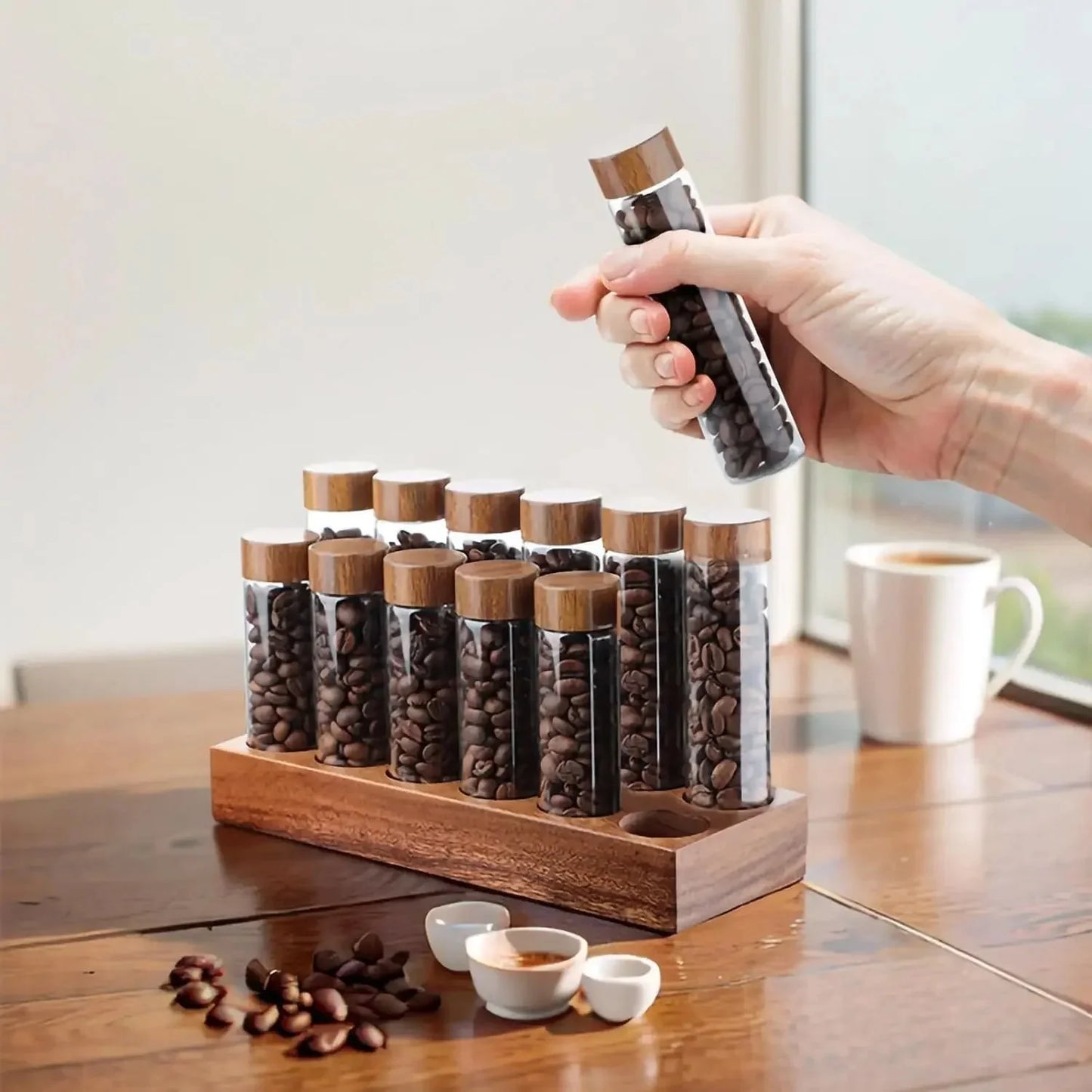Frendorf | Walnuss Massivholz Basis Einzelportionen Kaffeebohnen Lagerung Holzhalter