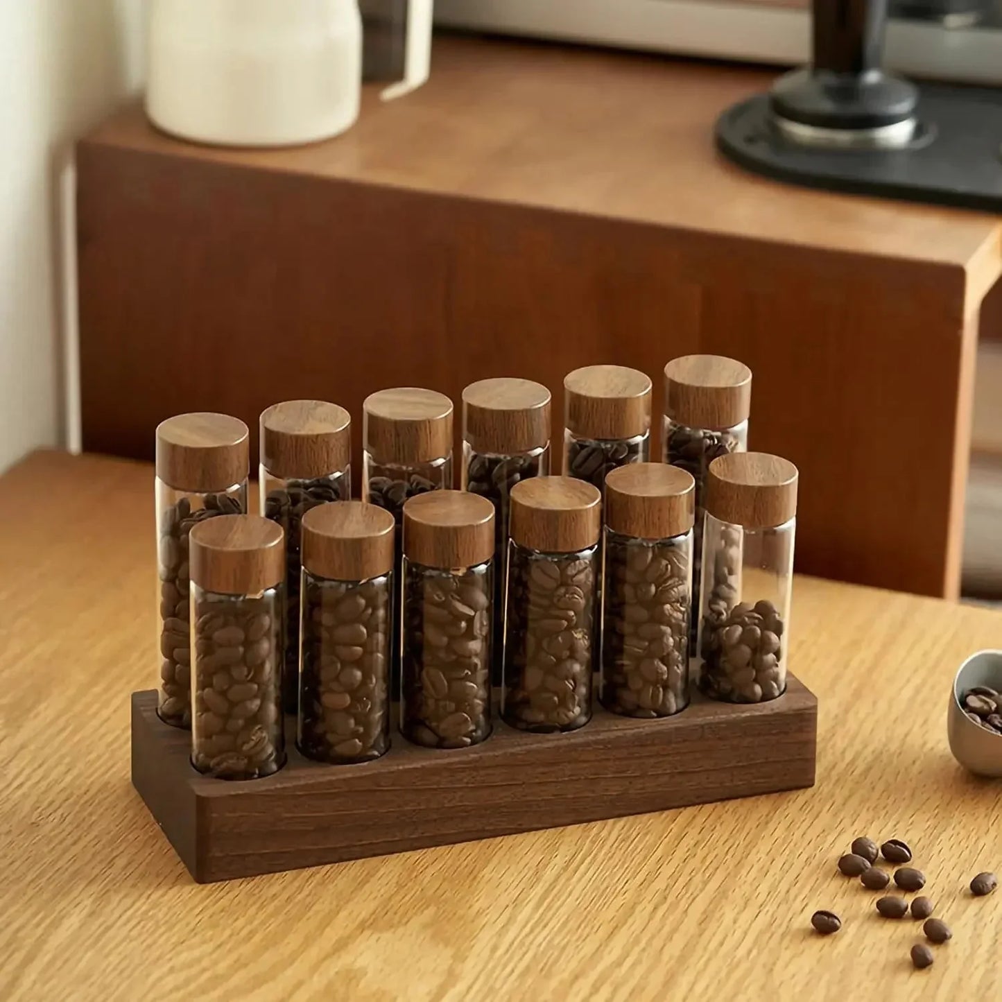 Frendorf | Walnuss Massivholz Basis Einzelportionen Kaffeebohnen Lagerung Holzhalter