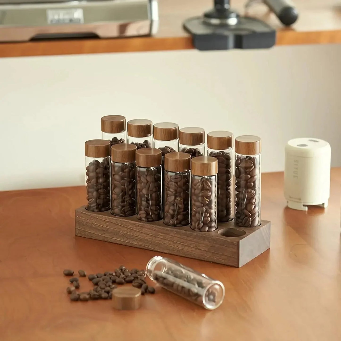 Frendorf | Walnuss Massivholz Basis Einzelportionen Kaffeebohnen Lagerung Holzhalter
