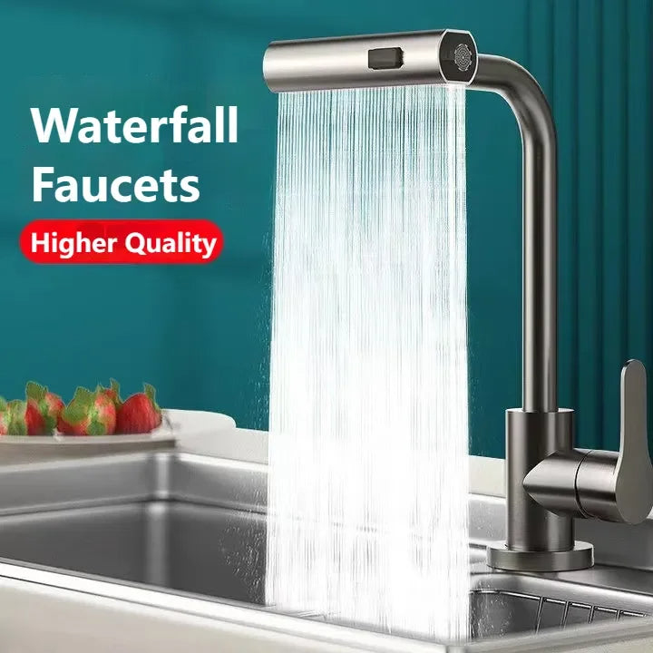 Frendorf | Wasserfall Küchenarmaturen Ausziehbarer Regenbrause Badezimmer Waschbecken Wasserhahn