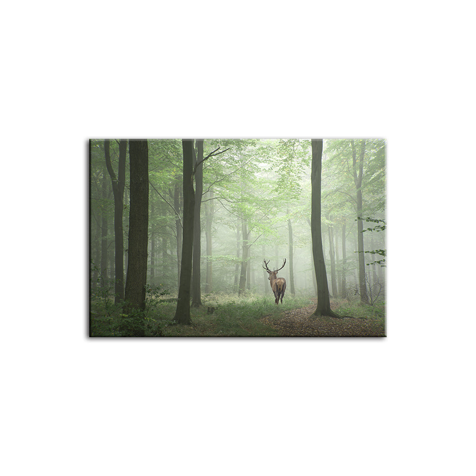 Misty Mystical Deer In The Woods - Leinwand Wandkunst Malerei