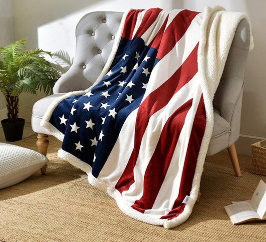 Flanell-Sherpa-Decke mit amerikanischer Flagge