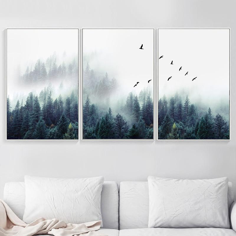 3-teilige Nordic Forest Landscape Wandkunst