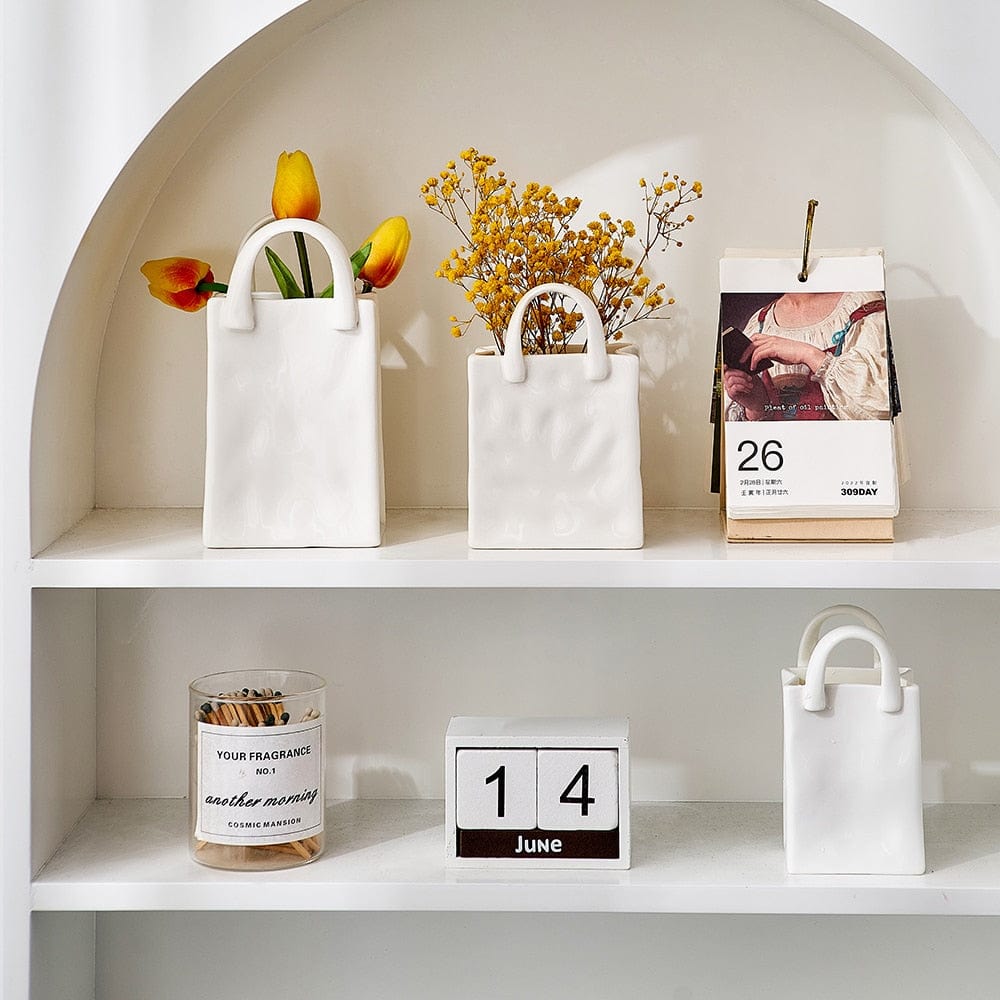 Weiße Tasche Porzellan Vase