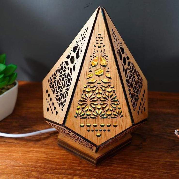 Holz LED Projektions Bohemian Nachttischlampe