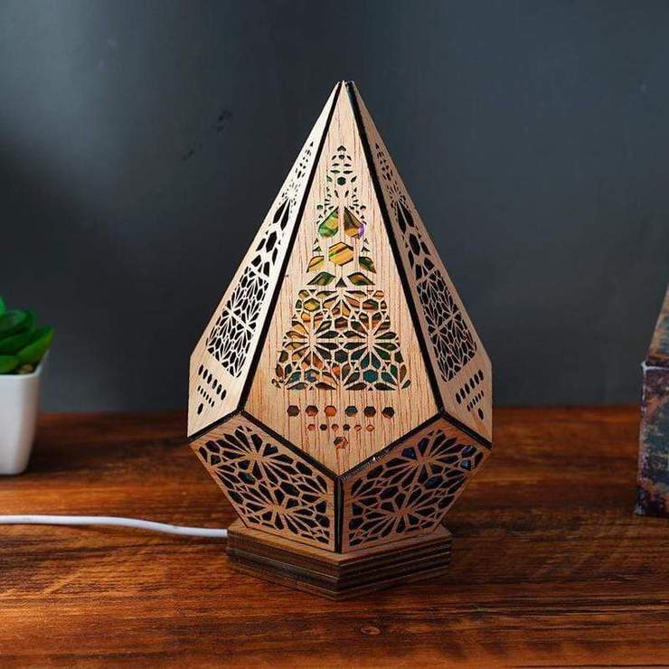 Holz LED Projektions Bohemian Nachttischlampe