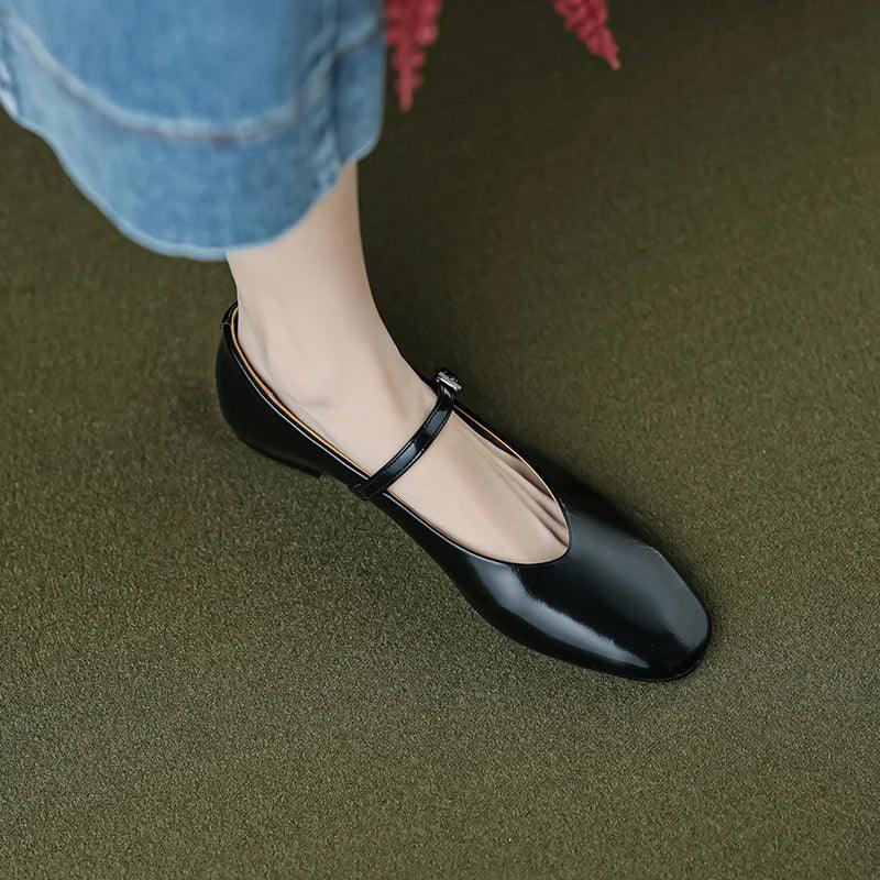 Frendorf | Legere Schuhe: Prägnante Bequeme Ballerinas - Leder Retro-Stil - TSS158