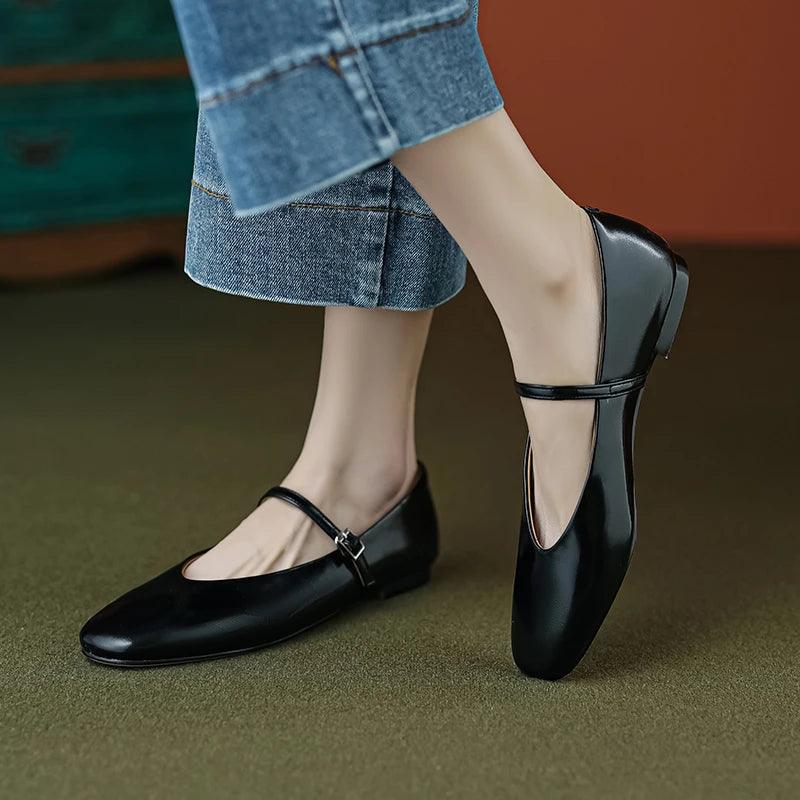 Frendorf | Legere Schuhe: Prägnante Bequeme Ballerinas - Leder Retro-Stil - TSS158