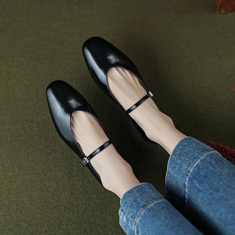 Frendorf | Legere Schuhe: Prägnante Bequeme Ballerinas - Leder Retro-Stil - TSS158