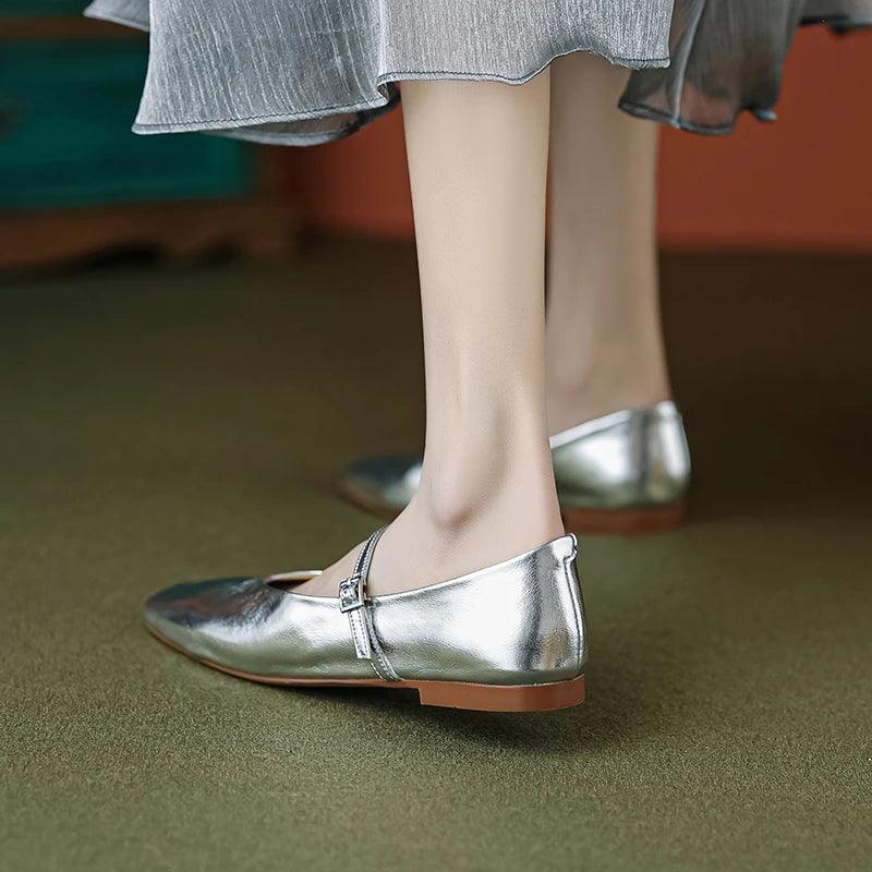 Frendorf | Legere Schuhe: Prägnante Bequeme Ballerinas - Leder Retro-Stil - TSS158