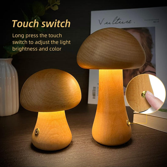Holz geschnitzte Pilzlampe