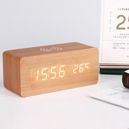 Holz Elektrisches Wecker mit Drahtlosem Ladepad