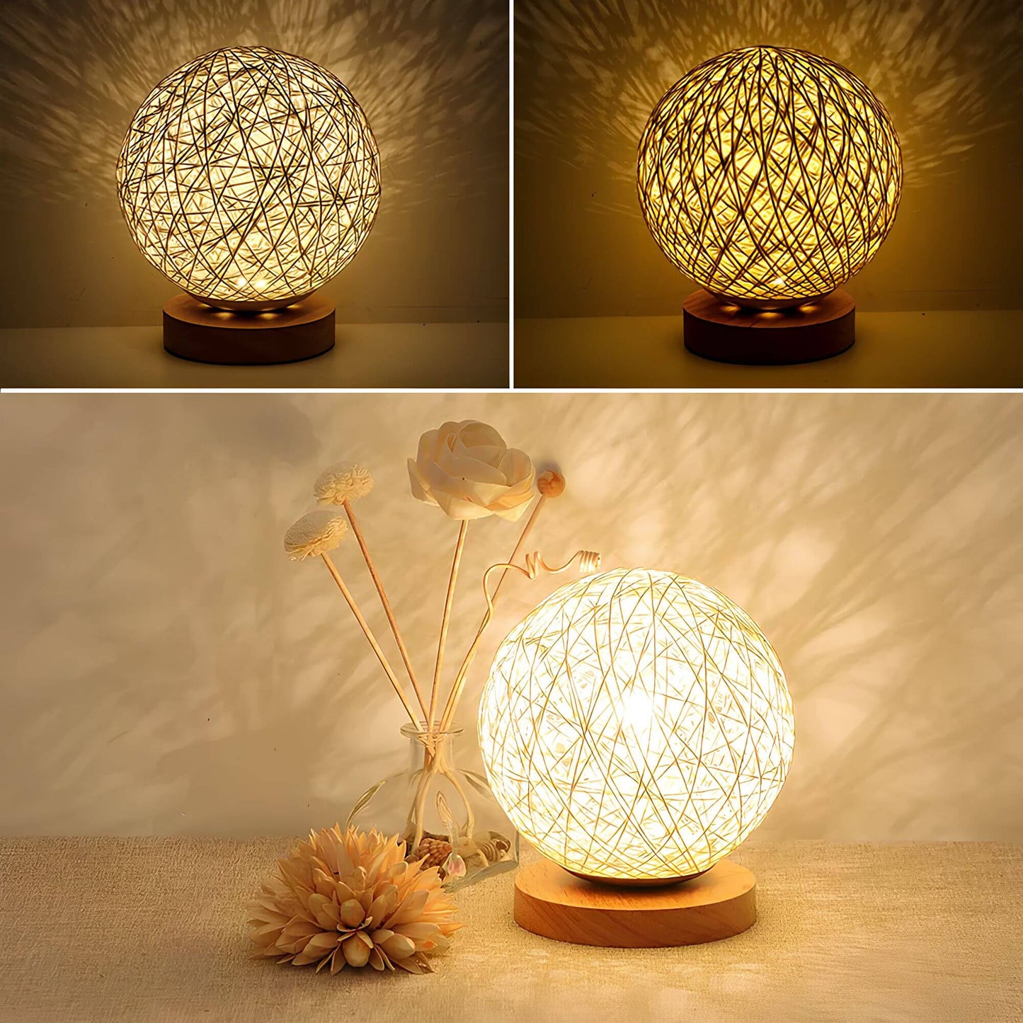 Rattan Kugel Tischlampe