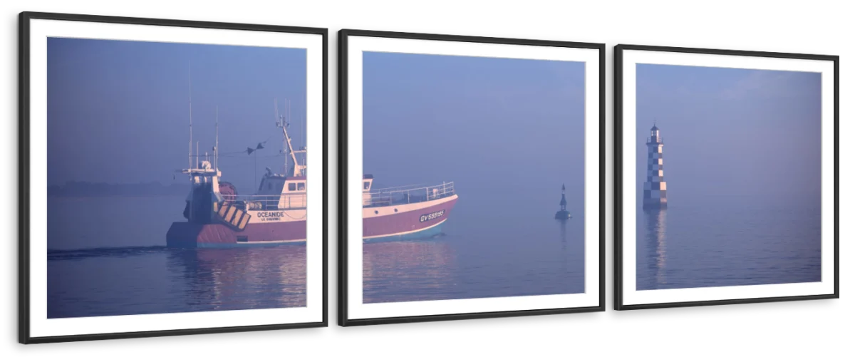 Frendorf | Misty Sunrise und Angelboot in Loctudy Wandkunst
