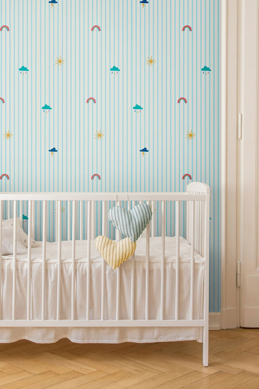 Frendorf | Gestreiftes Kinder-Tapete mit Wolken, 118587, Joules, Graham&Brown