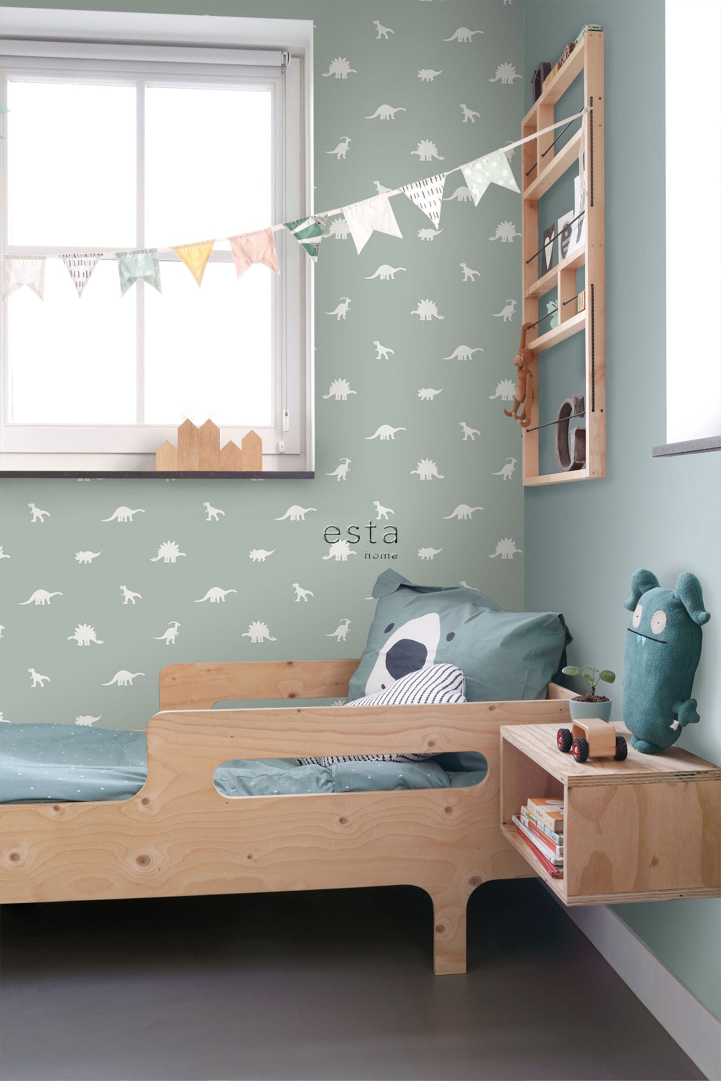 Frendorf | Grüne Kinder Tapete mit Dinosauriern 139284, Bis zum Mond und zurück, Esta Home