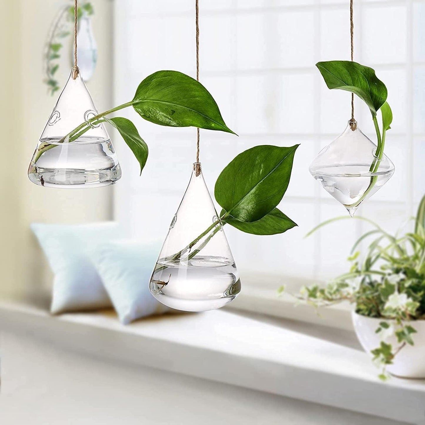 Frendorf | GlasLuxe 3-teiliges Set Glas-Hänge-Terrarienvasen | Elegante Pflanzenhalter | Deko für Zuhause