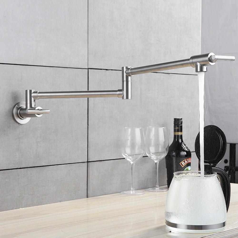 Gertner Pot Filler Faucet Wandmontage Double Joint Auslauf Swing Arm Single Hole Zwei Handle Küche Herd Wasserhahn