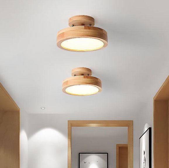 Semi-flush LED ceiling light with wood look