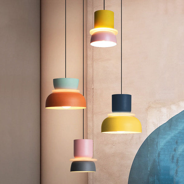Macaron color LED pendant light hanging in a room