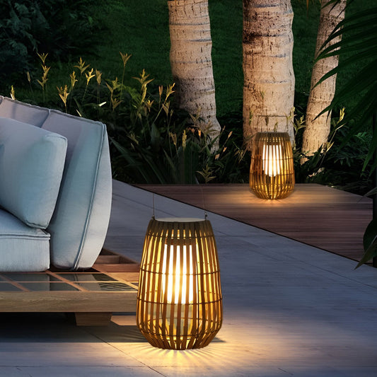 Rattan tragbare Laterne geformt LED wasserdicht Solar Außenleuchten