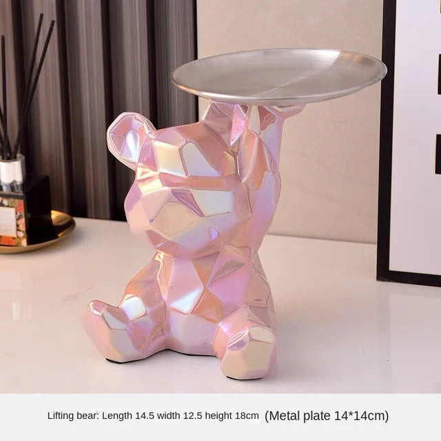 Keramikvergoldete Bärenfigur Spardose mit Ablagefach, geeignet für Schlüssel, Kosmetik und Süßigkeiten, Schreibtischdekoration