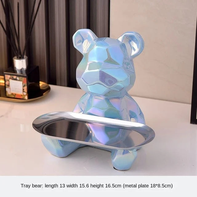 Keramikvergoldete Bärenfigur Spardose mit Ablagefach, geeignet für Schlüssel, Kosmetik und Süßigkeiten, Schreibtischdekoration