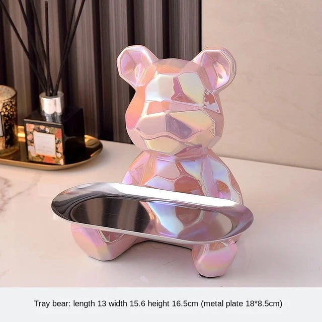 Keramikvergoldete Bärenfigur Spardose mit Ablagefach, geeignet für Schlüssel, Kosmetik und Süßigkeiten, Schreibtischdekoration