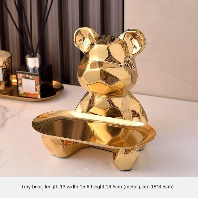 Keramikvergoldete Bärenfigur Spardose mit Ablagefach, geeignet für Schlüssel, Kosmetik und Süßigkeiten, Schreibtischdekoration