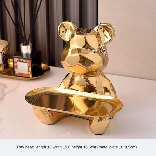 Keramikvergoldete Bärenfigur Spardose mit Ablagefach, geeignet für Schlüssel, Kosmetik und Süßigkeiten, Schreibtischdekoration