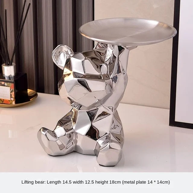 Keramikvergoldete Bärenfigur Spardose mit Ablagefach, geeignet für Schlüssel, Kosmetik und Süßigkeiten, Schreibtischdekoration