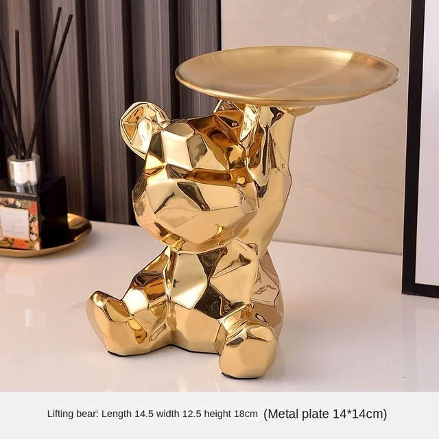Keramikvergoldete Bärenfigur Spardose mit Ablagefach, geeignet für Schlüssel, Kosmetik und Süßigkeiten, Schreibtischdekoration