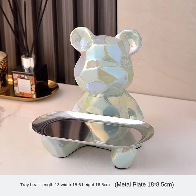 Keramikvergoldete Bärenfigur Spardose mit Ablagefach, geeignet für Schlüssel, Kosmetik und Süßigkeiten, Schreibtischdekoration